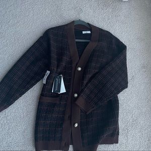 Aritzia Babaton brand new wool cardigan sweater dark brown with pearl buttons xs